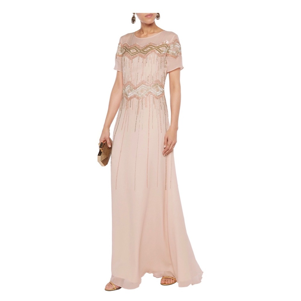 Mikael Aghal Embellished Silk-chiffon Gown